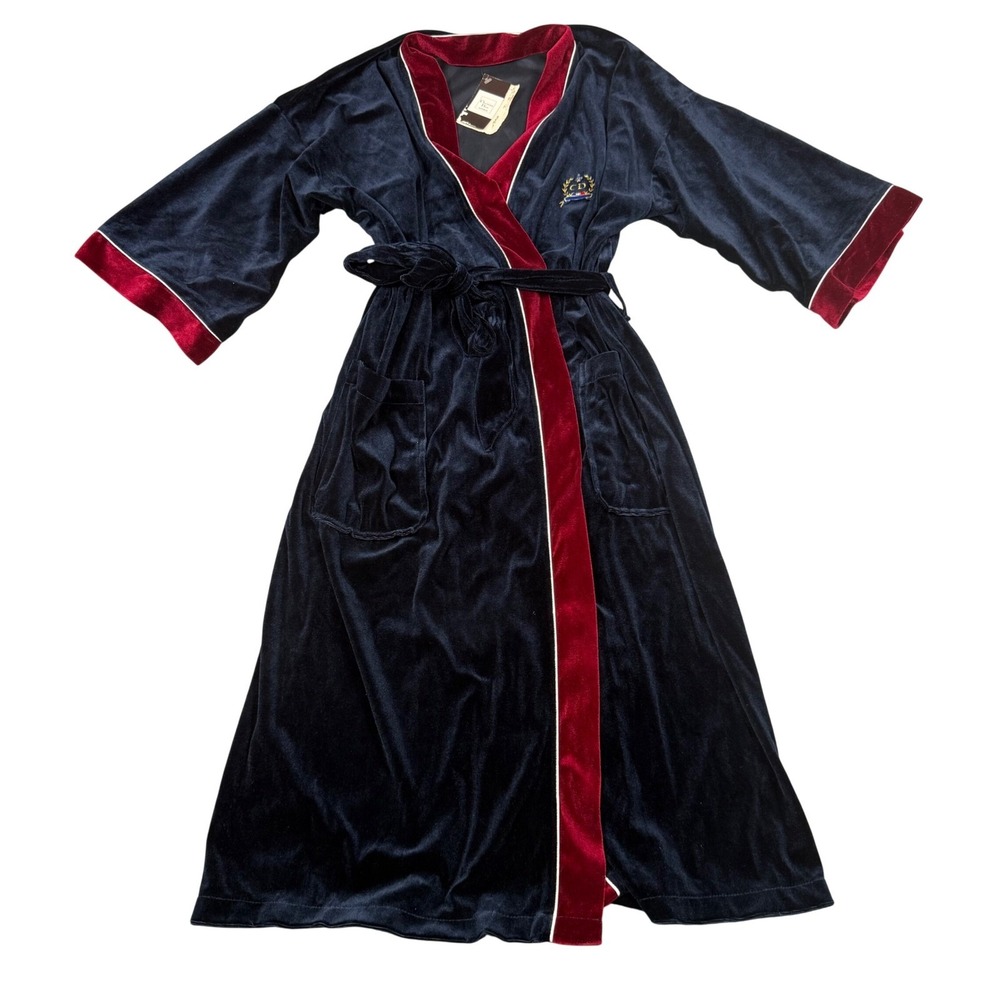 Christian Dior Monsieur Vintage 80s 90s Navy Blue Velour Robe Sopranos Core New